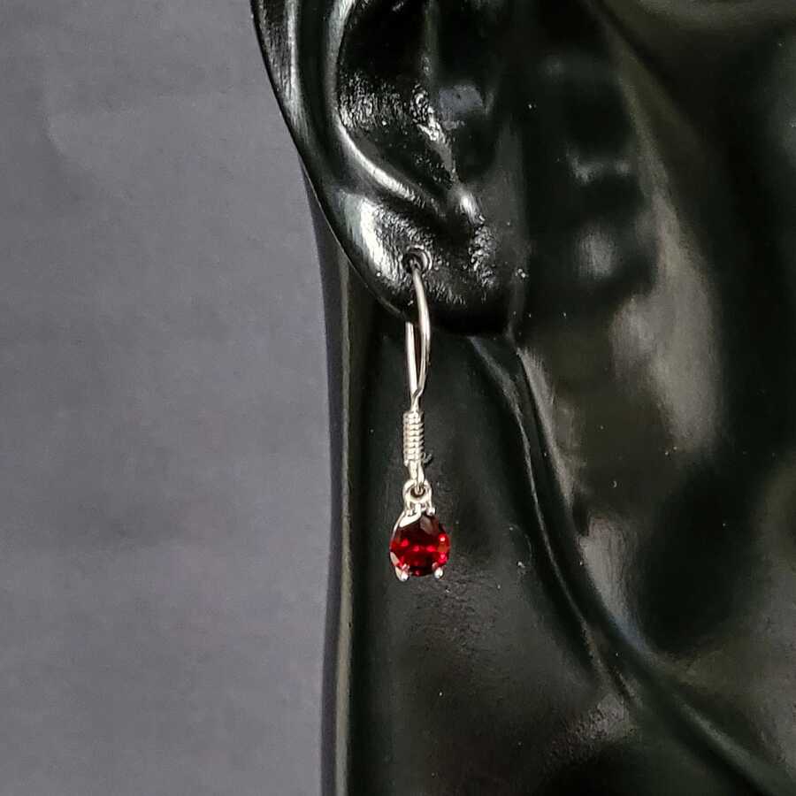 Sterling Silver Teardrop Synthetic Ruby Dangle Earrings