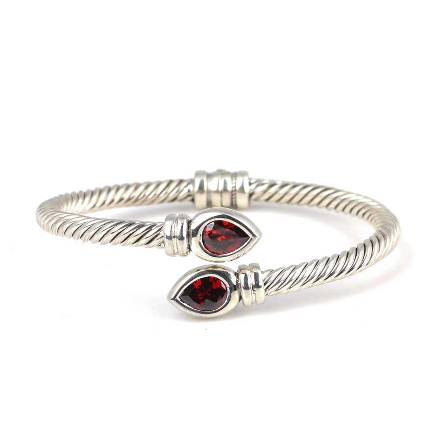 Premium 925 Sterling Silver Teardrop Garnet Twisted Men's Bracelet