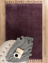 Polyester Fringed Area Rug - Non-Slip, Dark Plum