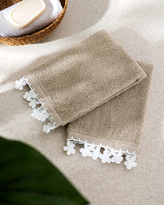 100% Cotton Hand Towel Set - Crocheted Detail & Plush Absorbency
