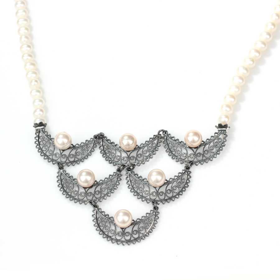 Collar de perlas de filigrana de plata esterlina artesanal premium