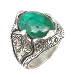 925 Sterling Silver Men's Ring - Oval Jade & Hand-Engraved Leaf Motif