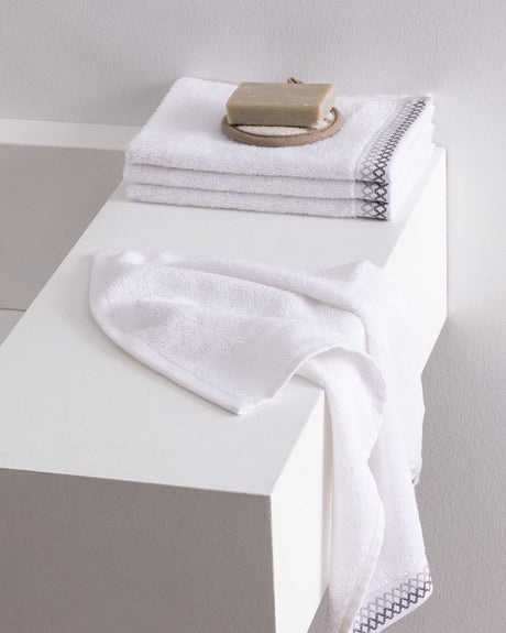 Soft Cotton Blend Hand Towel Set of 4 - White & Grey