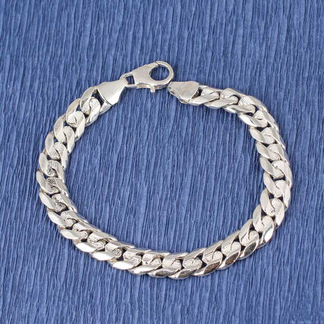 925 Sterling Silver Patterned Link Chain Bracelet - Unique Design