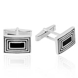 Cufflinks - Silver-Tone Black Enamel Striped Design