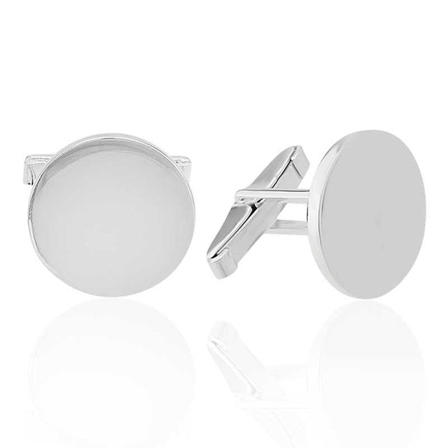 Cufflinks - Silver-Tone Polished Round Classic Design