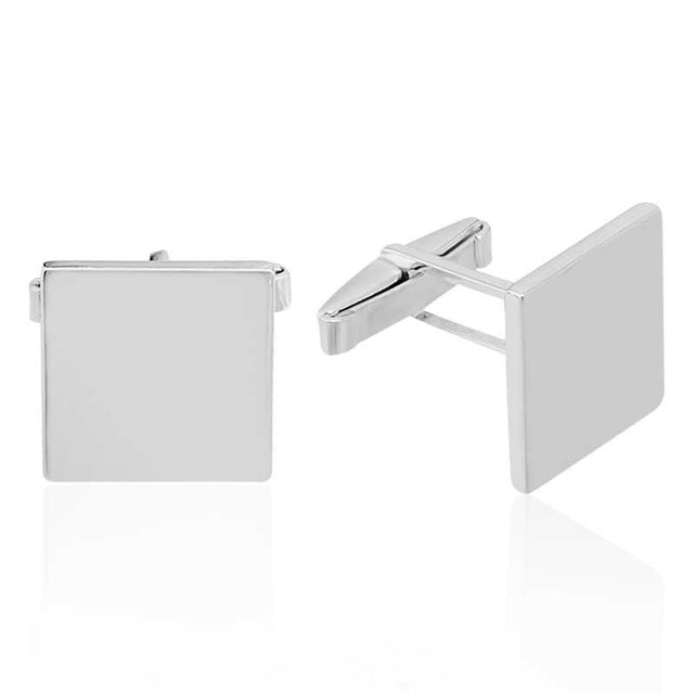 Cufflinks - Polished Silver-Tone Square Minimalist Design