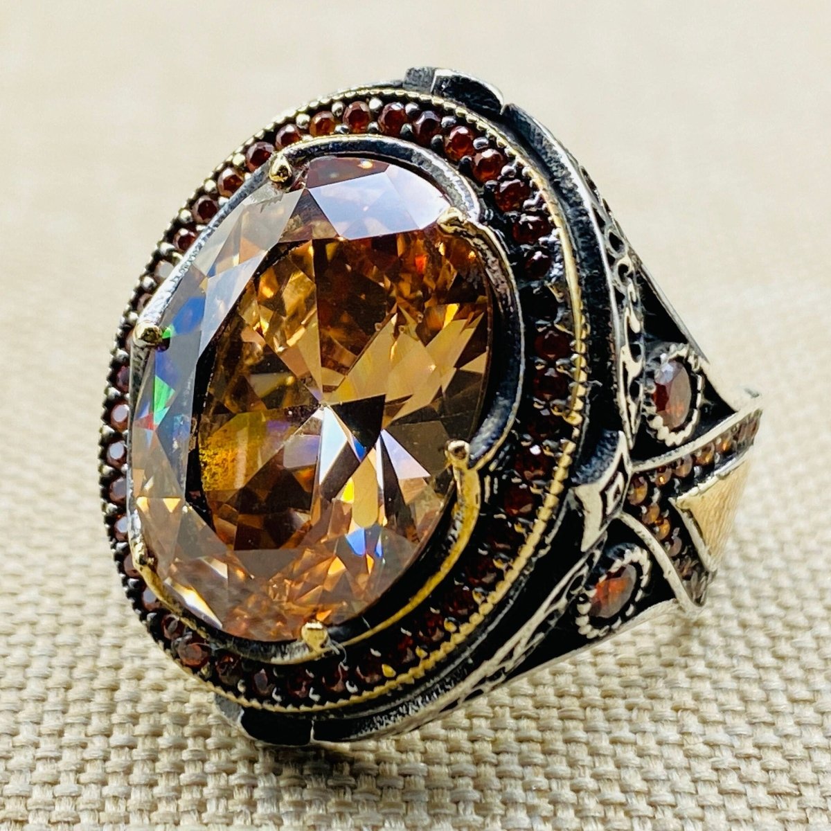 Champagne Citrine Men's Silver Ring