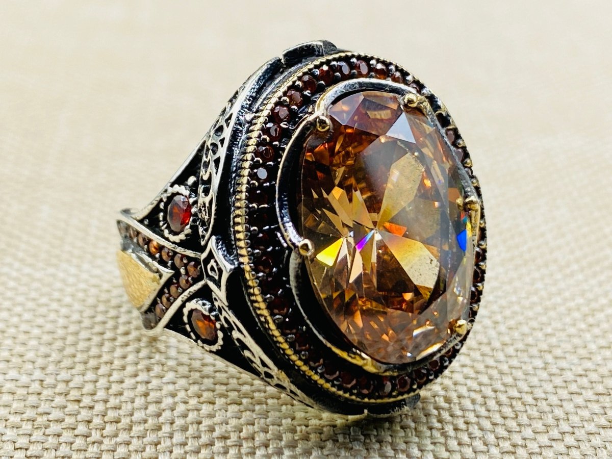 Champagne Citrine Men's Silver Ring