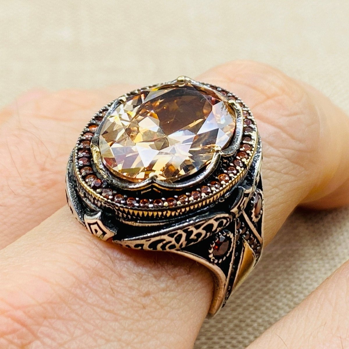 Champagne Citrine Men's Silver Ring