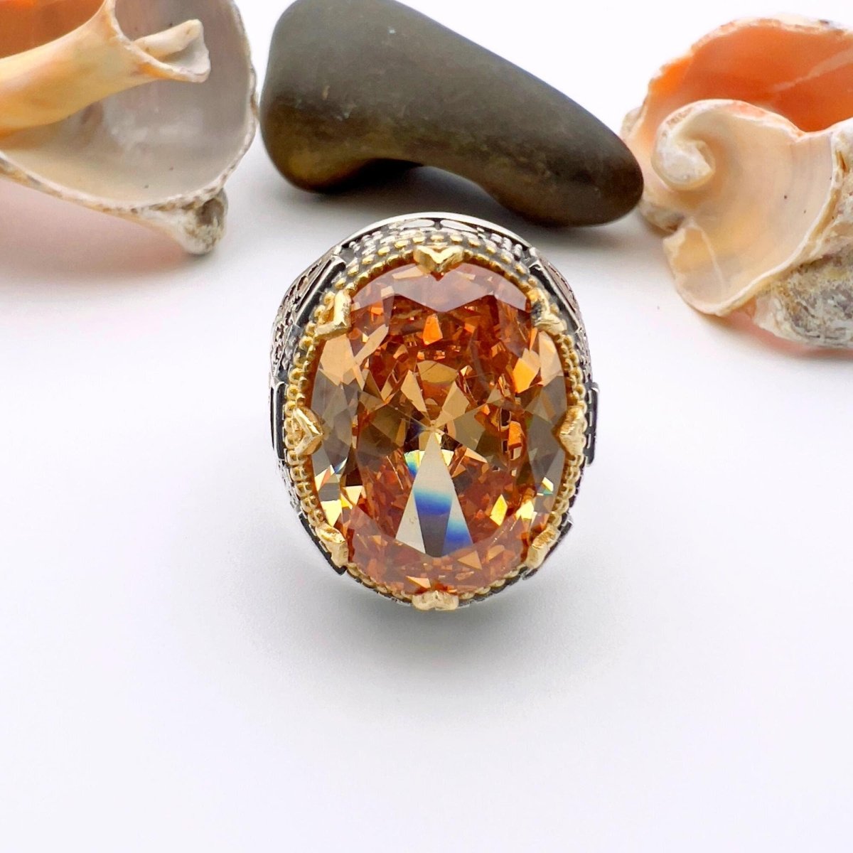 Champagne Citrine Oval Stone Men's Ring