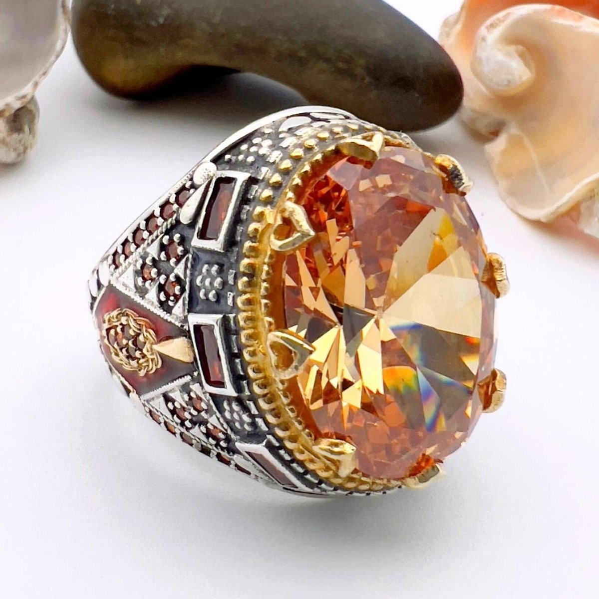 Champagne Citrine Oval Stone Men's Ring