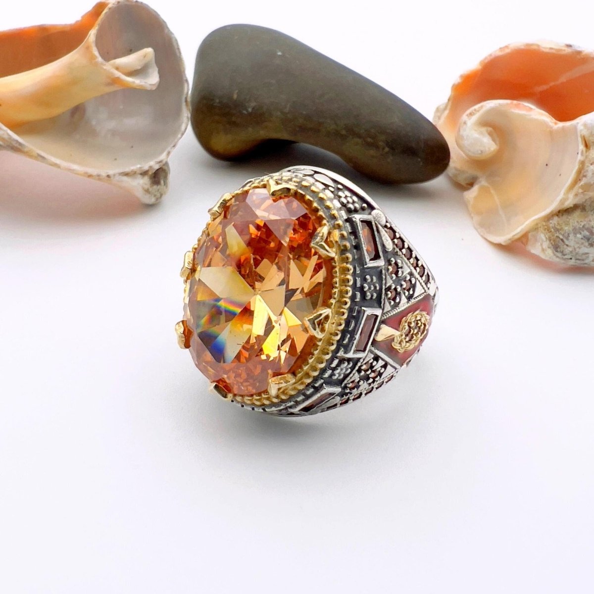 Champagne Citrine Oval Stone Men's Ring