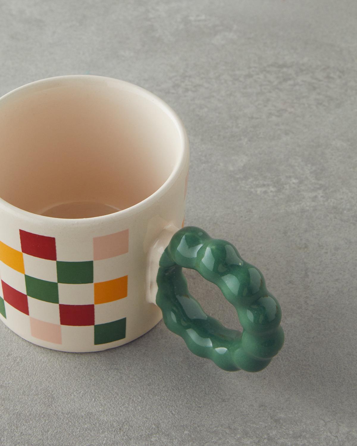 Professional Grade Checkerboard Ceramic Mug Colorful Design