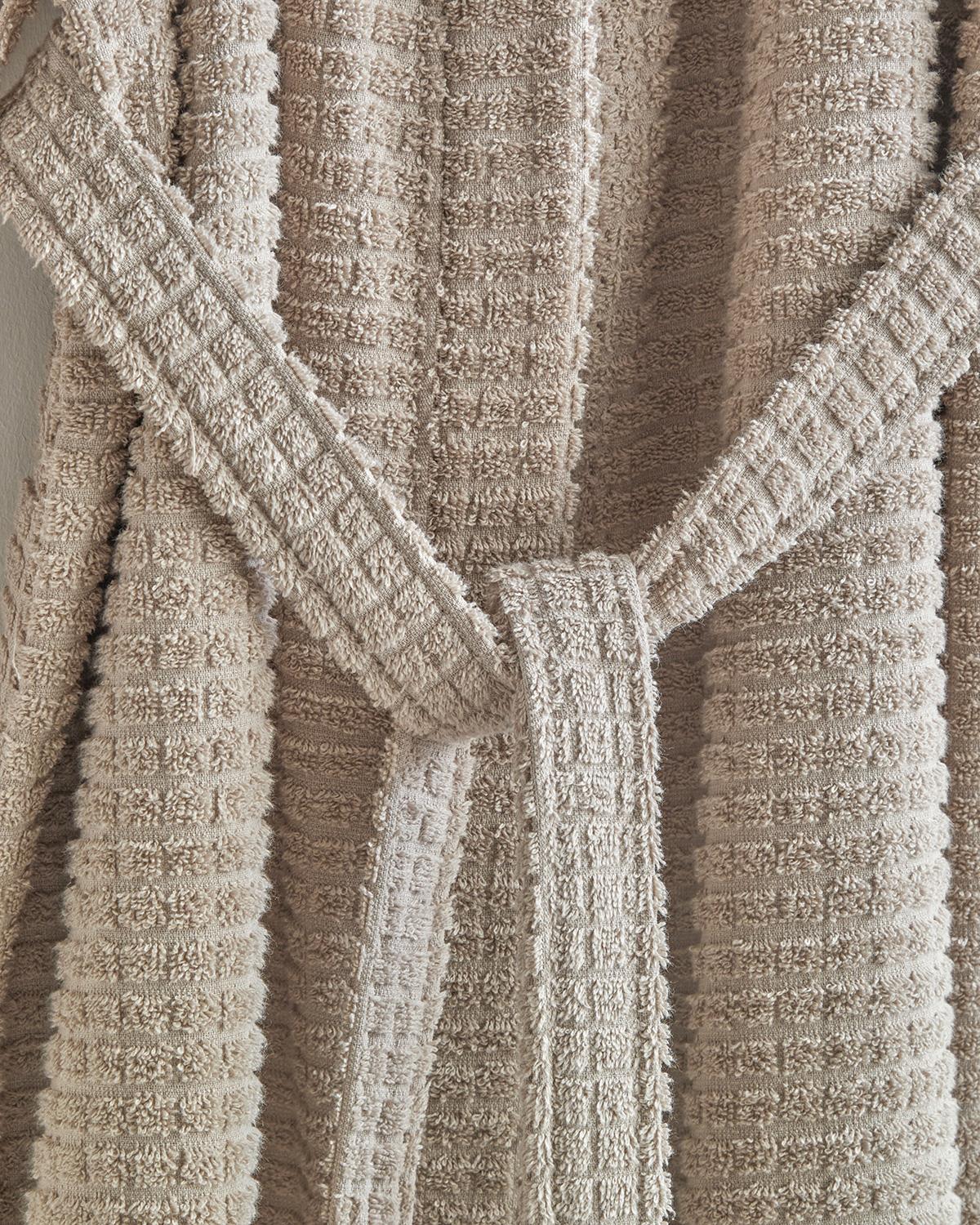 Premium Cotton Checkered Bathrobe Beige Professional Spa Lounge