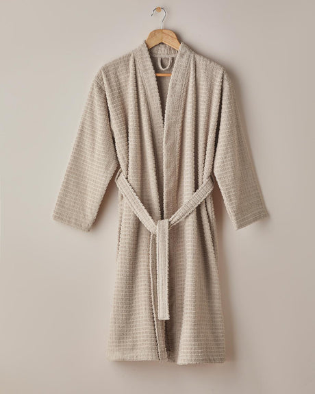 Premium-Cotton-Checkered-Bathrobe-Beige-Professional-Spa-Lounge