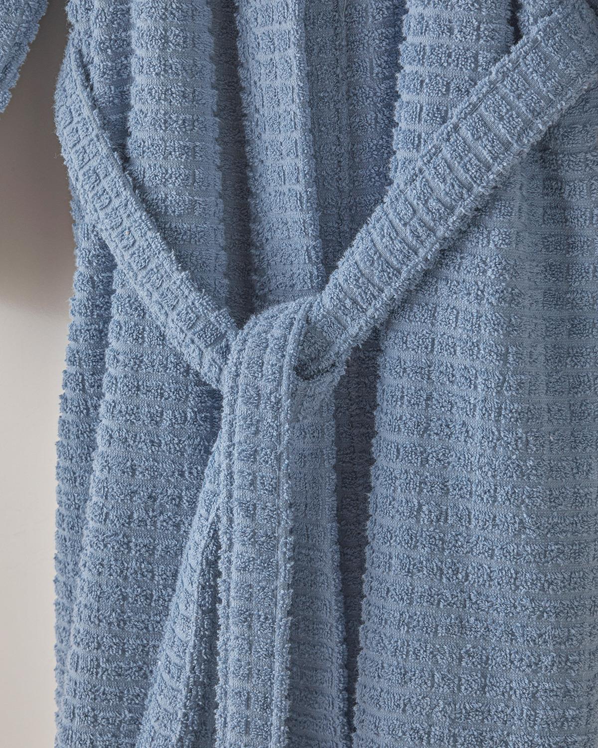 Premium Soft Cotton Bathrobe Chequer Design Blue