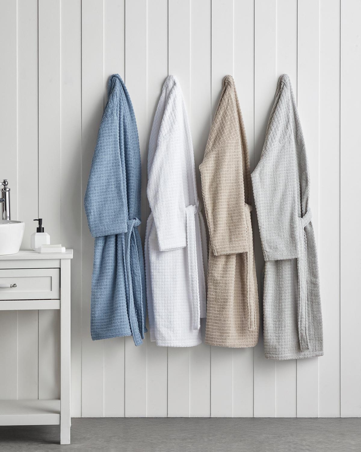 Premium Soft Cotton Bathrobe Chequer Design Blue