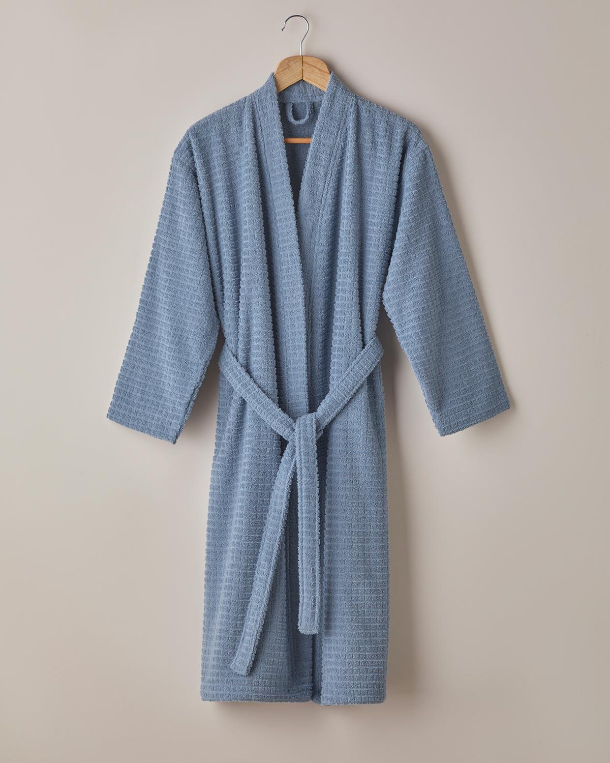 Premium Soft Cotton Bathrobe Chequer Design Blue