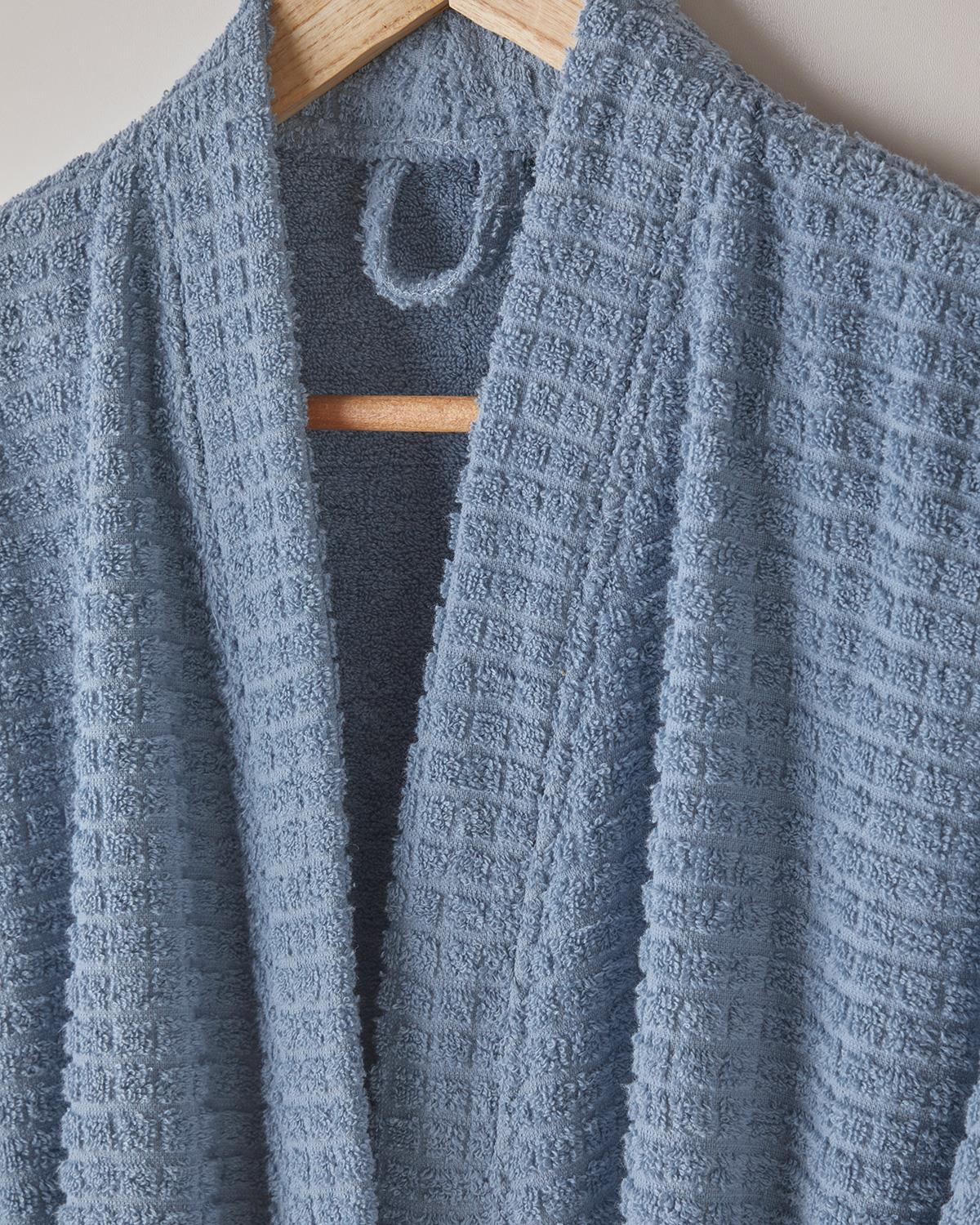 Premium Soft Cotton Bathrobe Chequer Design Blue