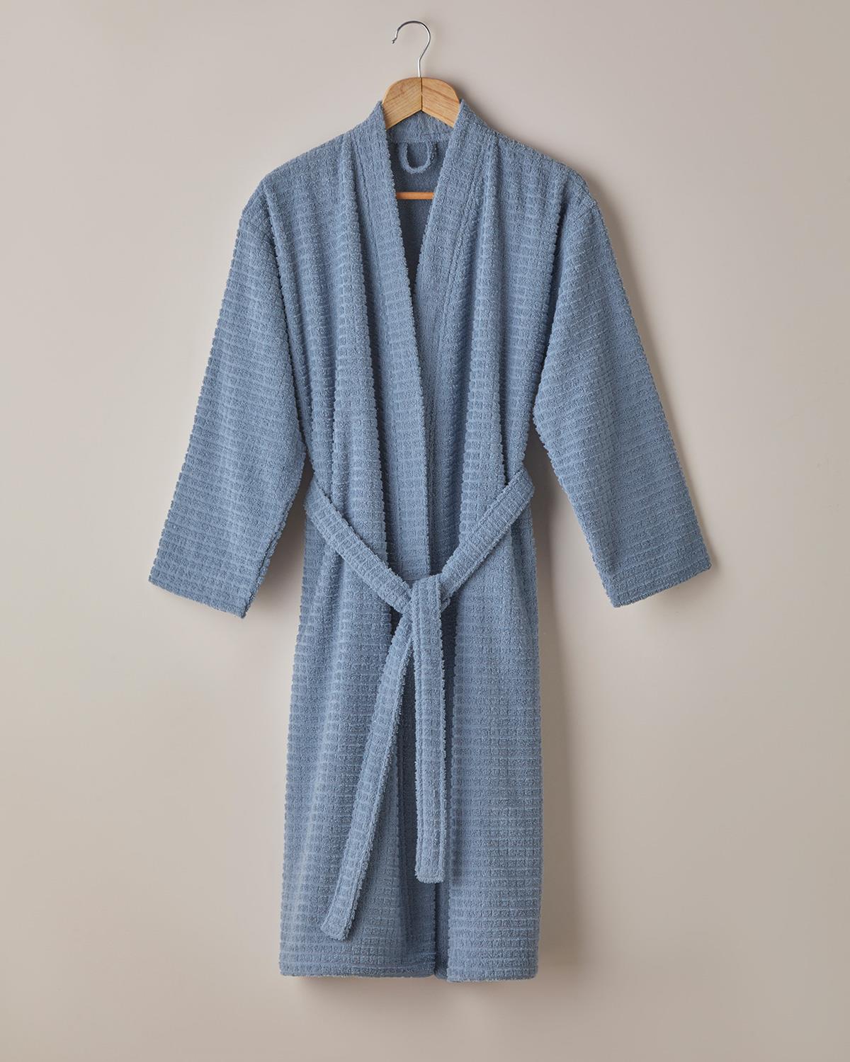 Premium Soft Cotton Bathrobe Chequer Design Blue