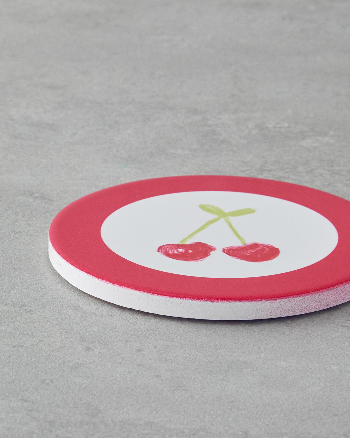Professional Grade Ceramic Coaster Cherry Design Pink