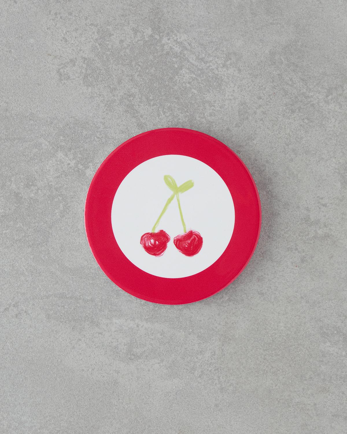 Professional Grade Ceramic Coaster Cherry Design Pink
