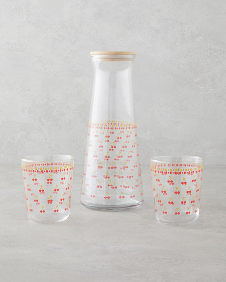 Premium 3 Piece Red Glass Water Set Elegant Beverage Service