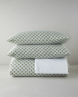 Professional Grade Easy Iron Green Double Duvet Set with Fitted Sheet