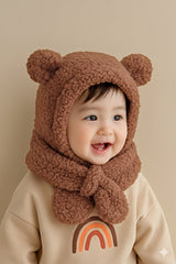 Children's Hooded Plush Bear Ear Beanie Scarf - Warm & Windproof - TryAladdin