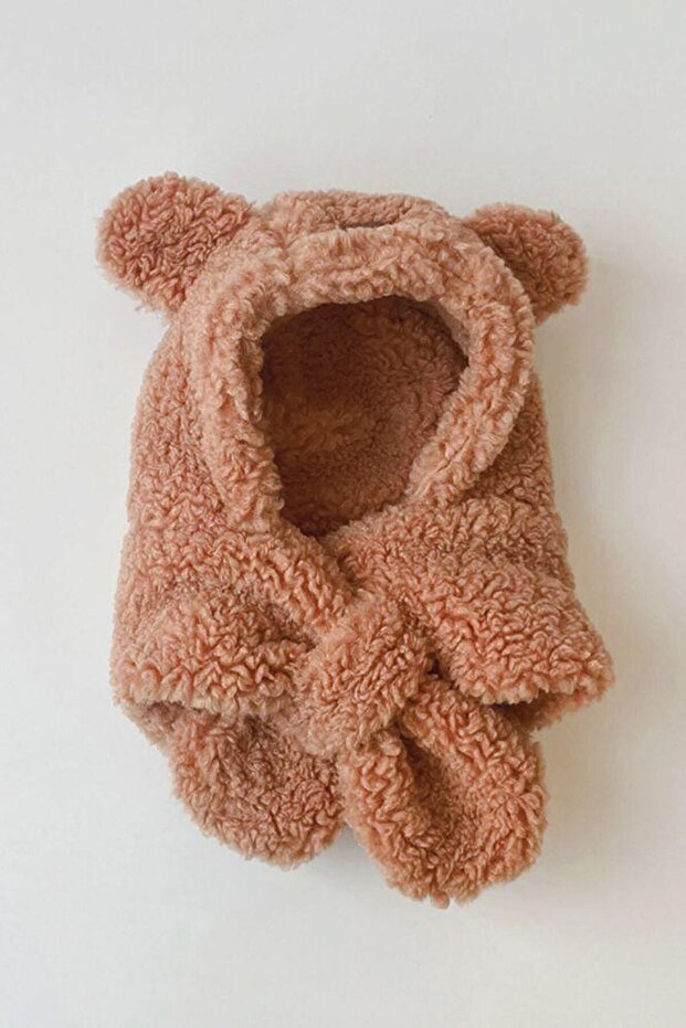 Children's Hooded Plush Bear Ear Beanie Scarf - Warm & Windproof - TryAladdin