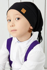 child's Black 4 - Season Soft cotton Tie - Detail Hat Beanie - TryAladdin