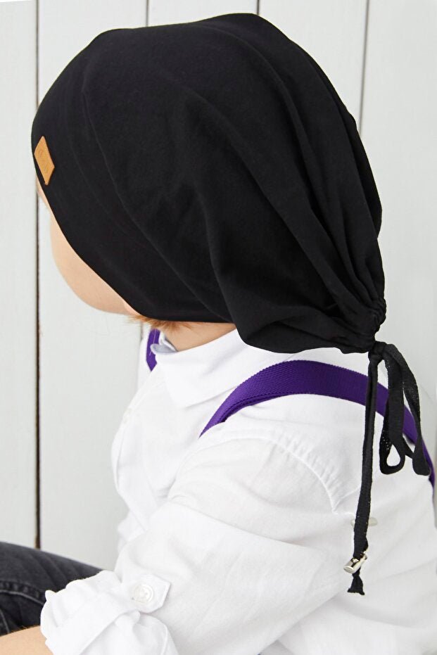 child's Black 4 - Season Soft cotton Tie - Detail Hat Beanie - TryAladdin