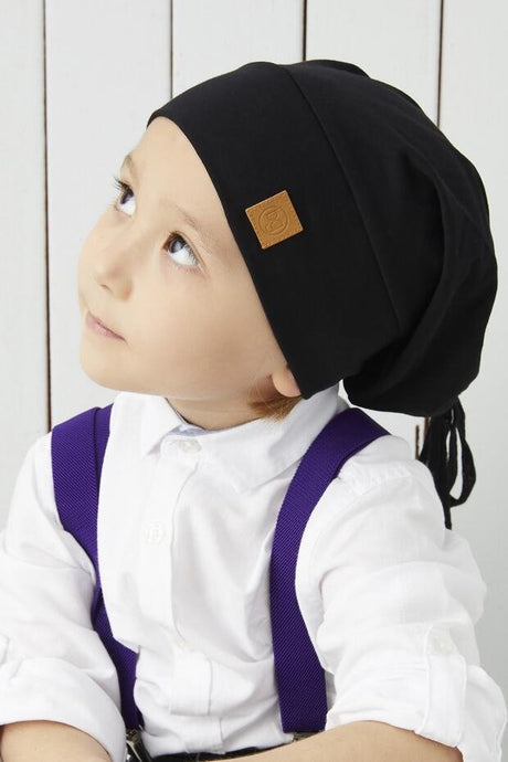 Child's Black 4 - Season Soft Cotton Tie - Detail Hat Beanie - TryAladdin