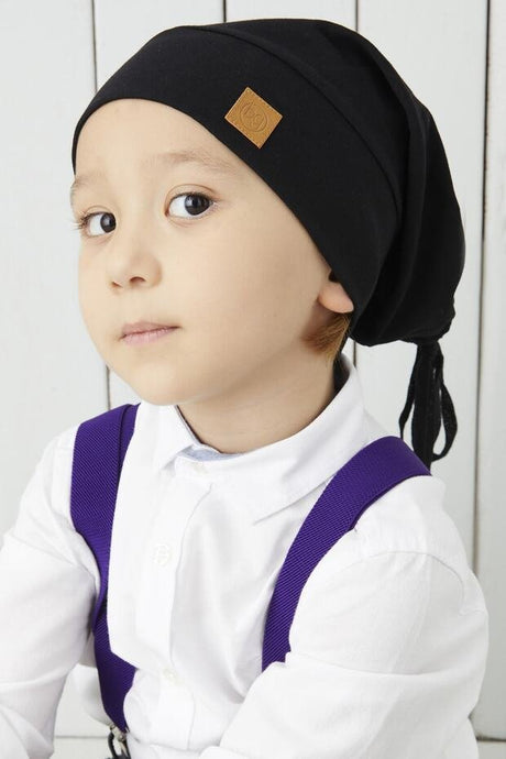 Child's Black 4 - Season Soft Cotton Tie - Detail Hat Beanie - TryAladdin