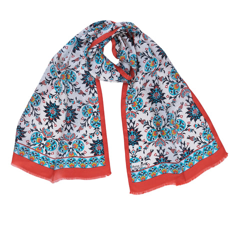 Cintemani Breathable Silk Scarf in Blood Red & Deep Sky Blue