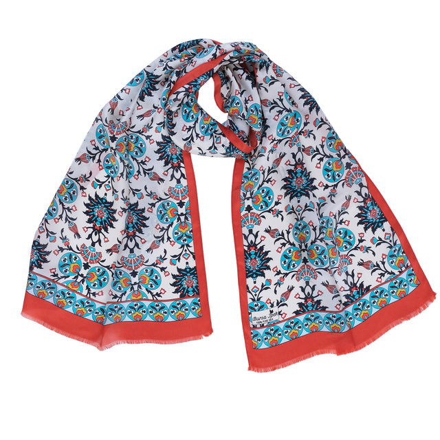 Cintemani Breathable Silk Scarf in Blood Red & Deep Sky Blue