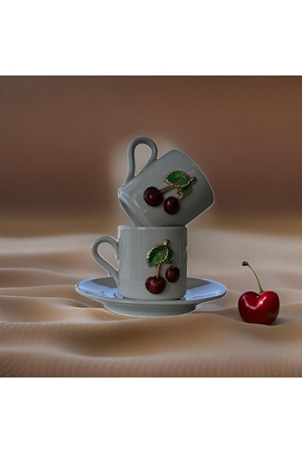 Ciporcal Premium Turkish Coffee Cup Set - Cherry Motif - 2 - Piece - TryAladdin
