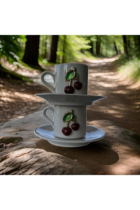 Ciporcal Premium Turkish Coffee Cup Set - Cherry Motif - 2 - Piece - TryAladdin