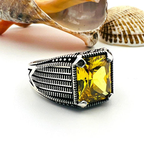 Citrine Silver Men's Ring