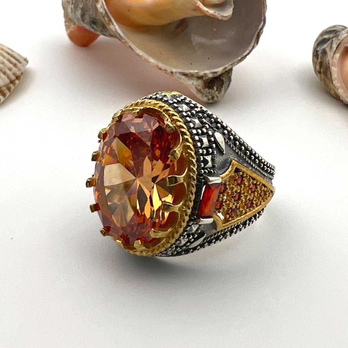 Citrine Stone Silver Unisex Ring