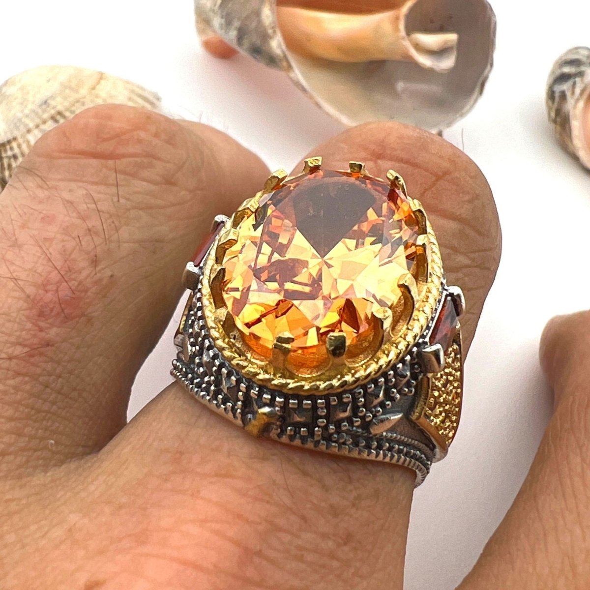 Citrine Stone Silver Unisex Ring - TryAladdin