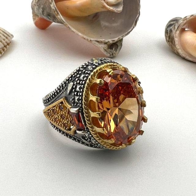 Citrine Stone Silver Unisex Ring