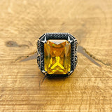 Citrine Stone Square Ring - TryAladdin