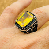 Citrine Stone Square Ring