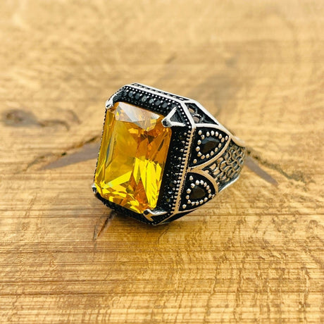 Citrine Stone Square Ring