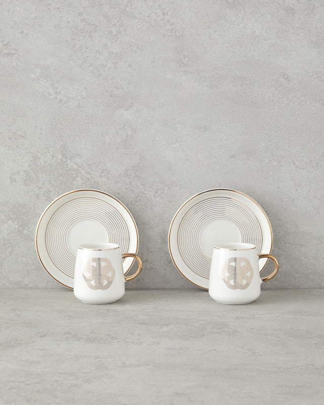 Professional Porcelain Turkish Coffee Cup Set Gold Accent 90ml 4 Piece