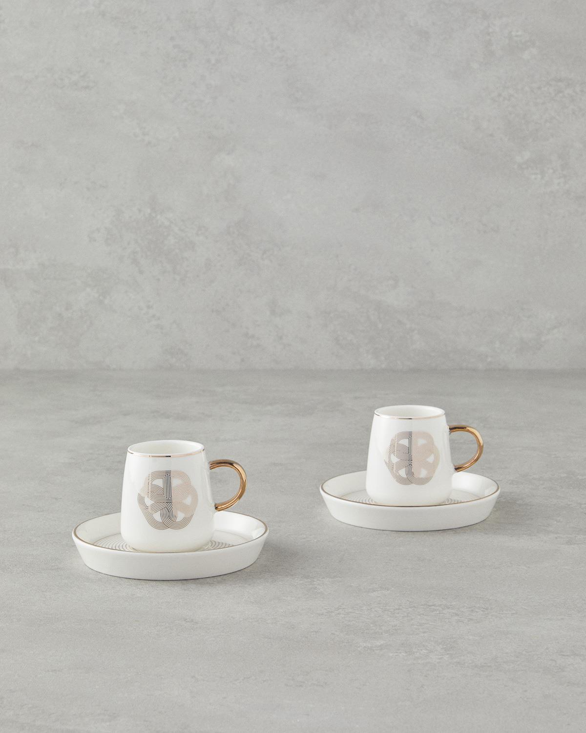 Ensemble de 4 tasses à café turc en porcelaine professionnelle avec accent doré 90 ml