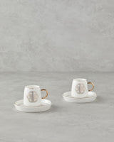 Ensemble de 4 tasses à café turc en porcelaine professionnelle avec accent doré 90 ml