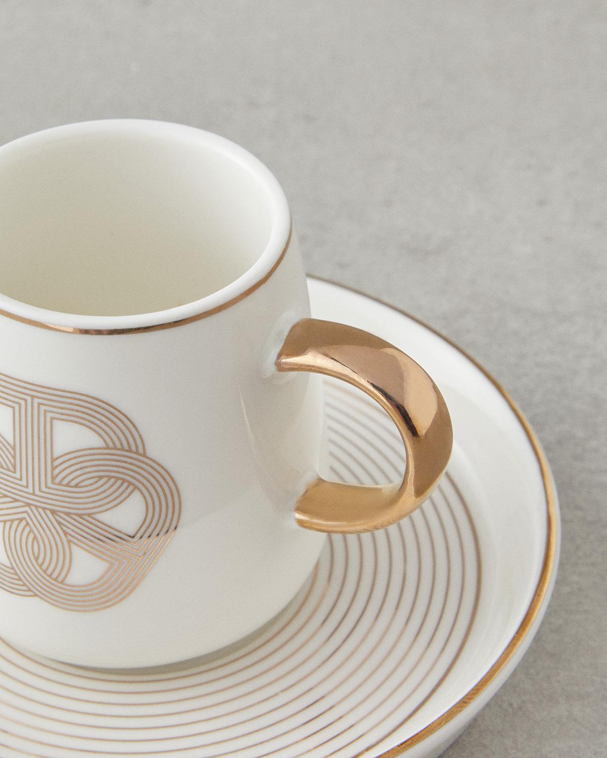 Ensemble de 4 tasses à café turc en porcelaine professionnelle avec accent doré 90 ml